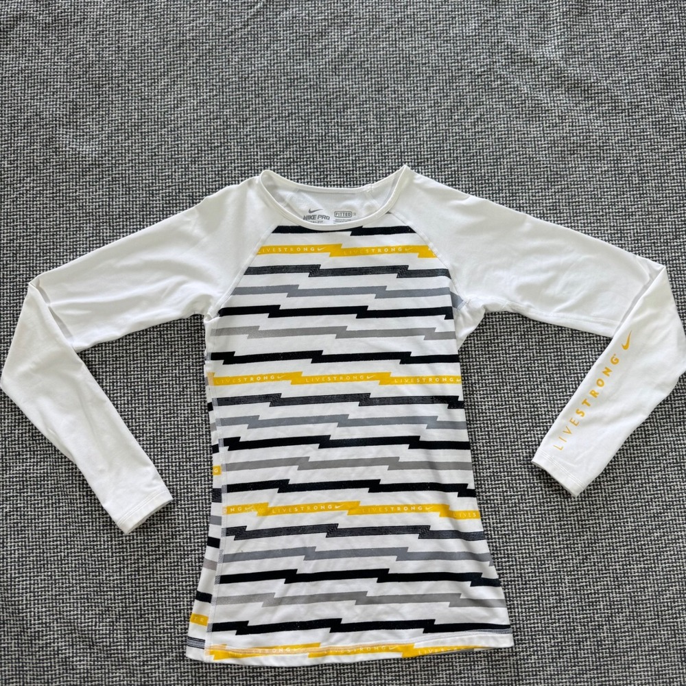 Nike Pro Dri-FIT Livestrong Long Sleeve Fleece Training Top White Yellow Small